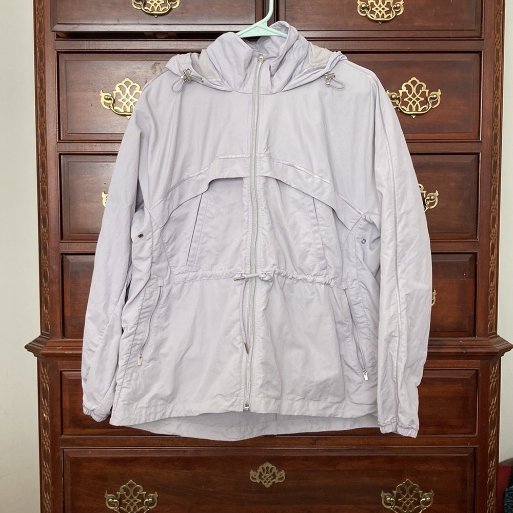 Lilac ATHLETA windbreaker, hooded, cinch waist, size small